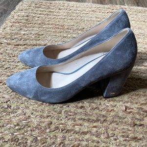 Cole Haan Suede Gray Chunky Heel Closed Toe Pumps